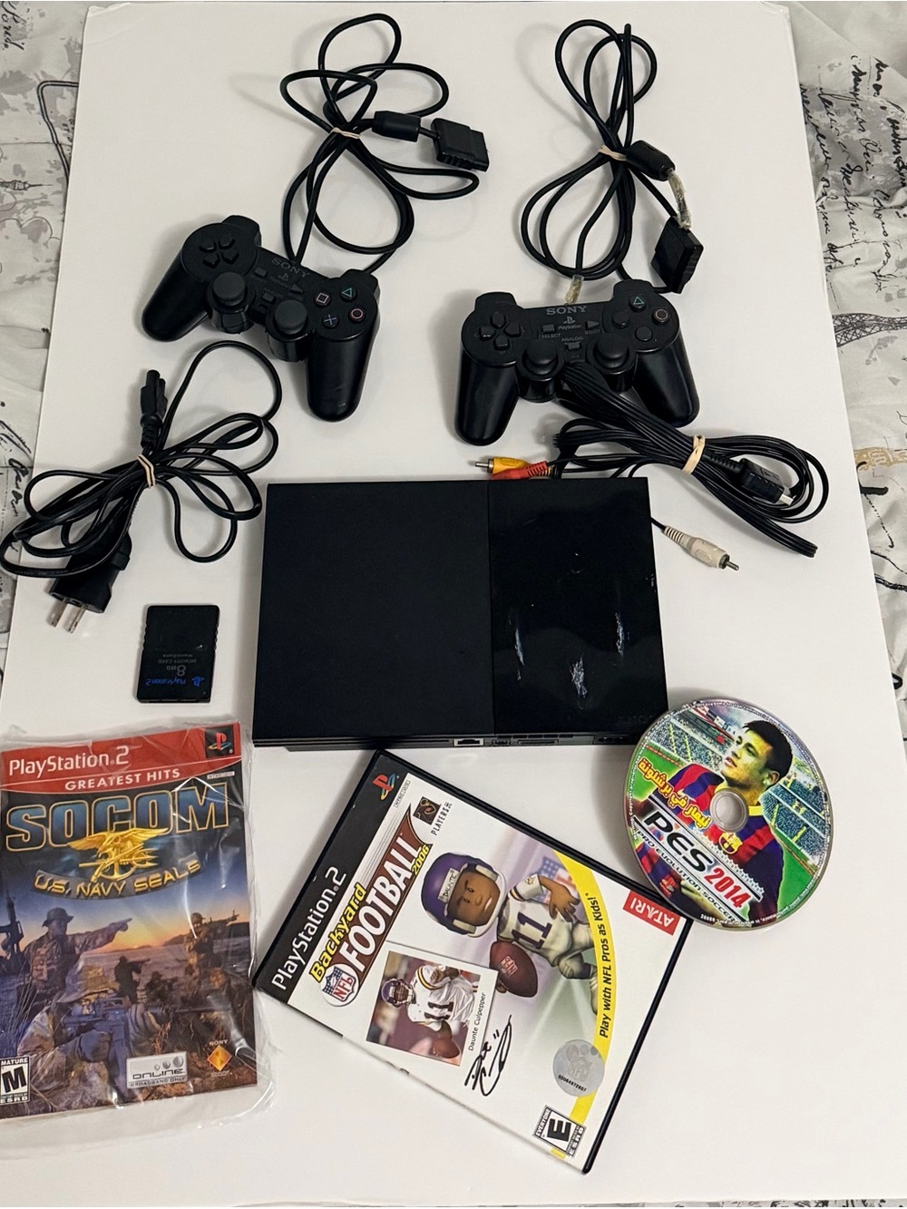 Sony Black PlayStation 2 Slim Console Bundle with Controllers & Games